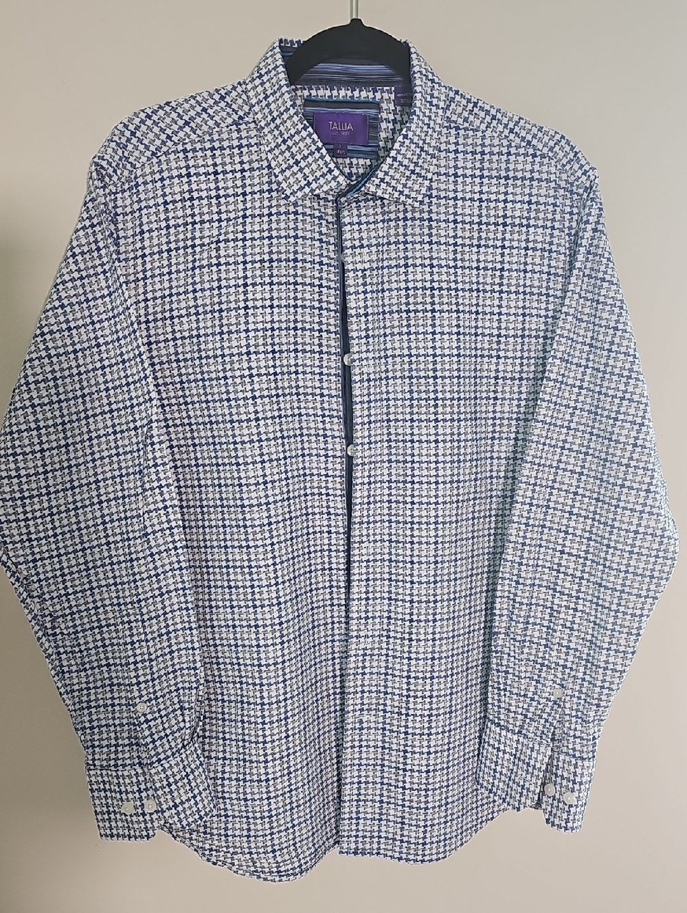 Tallia Mens Button Down Shirt Contrast Cuffs And Collar Sz Large 16.5 100 Cotton